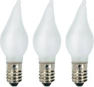 Drei matte Kerzenlampen mit E14-Sockeln.