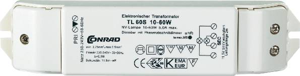 TL60 S Halogen Transformator 12 V 10 - 60 W dimmbar mit Phasenabschnittdimmer-0