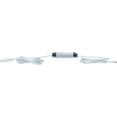 Netzadapter mit zwei Kabeln, einem schwarzen und einem weißen, und einem rechteckigen Netzteil in der Mitte.