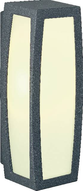 Außenwandleuchte mit schwarzem Rahmen und rechteckigem, gelblich leuchtendem Glas. Geeignet für die Außenbeleuchtung.
