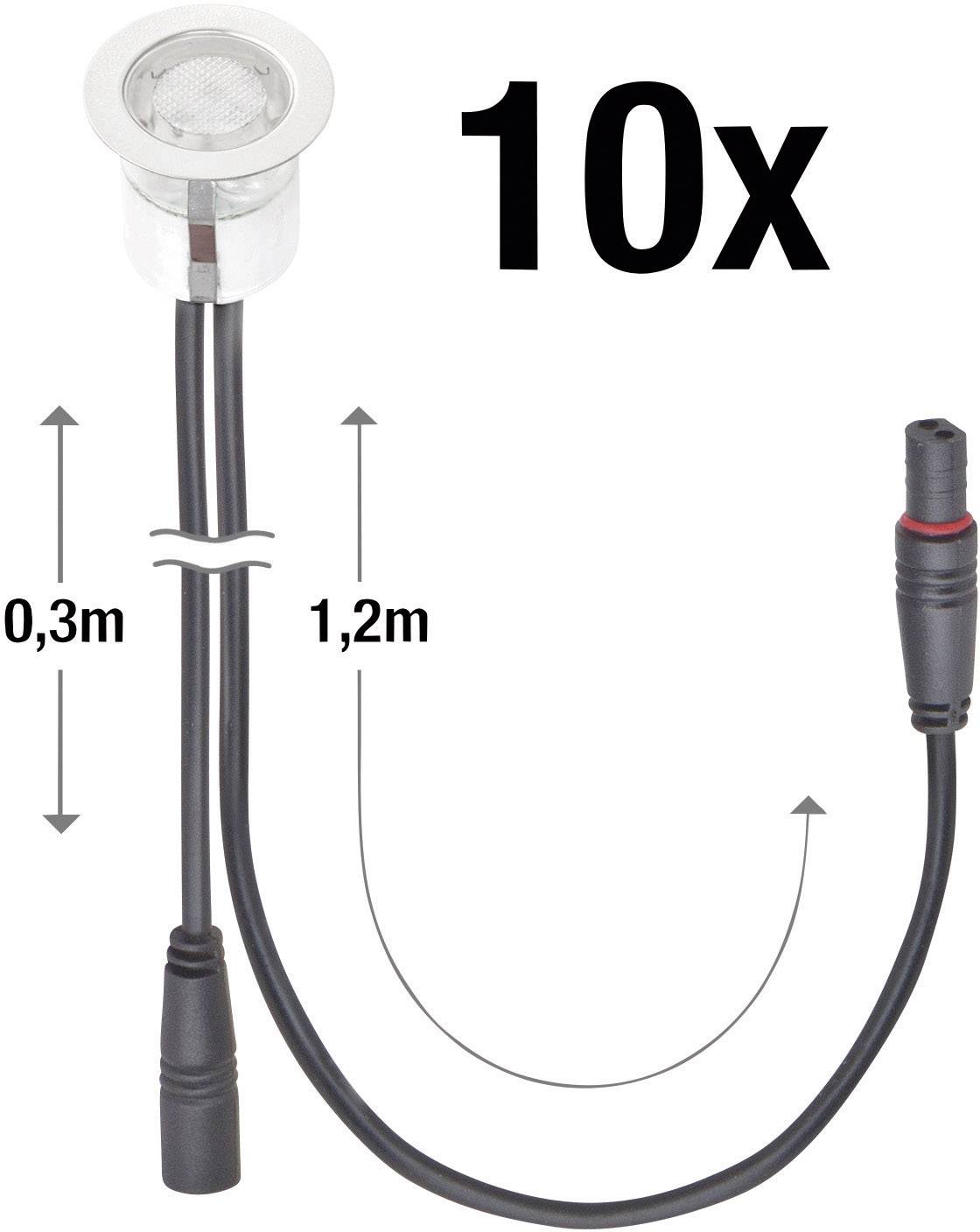 '10x LED-Einbaustrahler mit Anschlusskabel, 0,3 m Zuleitung, 1,2 m Verbindungskabel, geeignet für Außenbereich.'