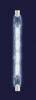 Eine lange, röhrenförmige Halogenlampe mit zwei Enden, die in der Mitte lichtdurchlässig erscheint.