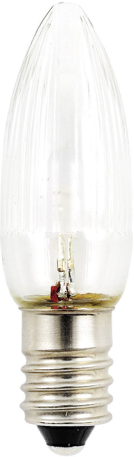 Eine klare, kerzenförmige Glühbirne mit silbernem Sockel.