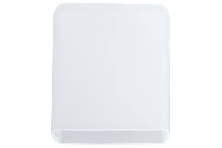Weißer, rechteckiger Wandadapter aus Kunststoff, leicht abgerundet an den Ecken.