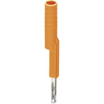 Ein orangefarbener Bananenstecker zur elektrischen Verbindung. Er hat eine geriffelte Oberfläche für besseren Halt und eine Metallspitze.