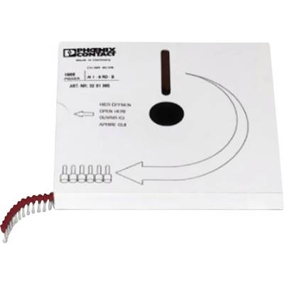Weiße Verpackung einer Phoenix Contact Bodenmarkierung in Spiralform mit Pfeildiagramm. 8.000 Stück, Artikel-Nr: 50 91 905.