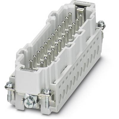 Grauer, rechteckiger elektrischer Steckverbinder mit mehreren Metallstiften für industrielle Anwendungen.