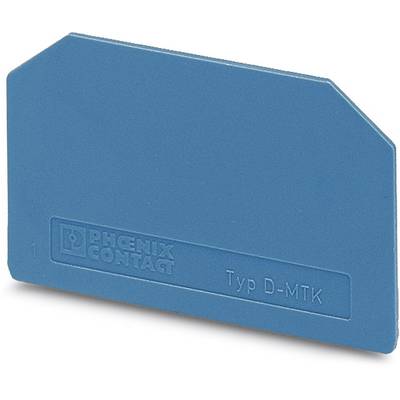 Blaue Kunststoffabdeckung mit abgeschrägter Ecke, beschriftet mit 'PHOENIX CONTACT' und 'Typ D-MTK', dient zur Abdeckung von Steckverbindungen.