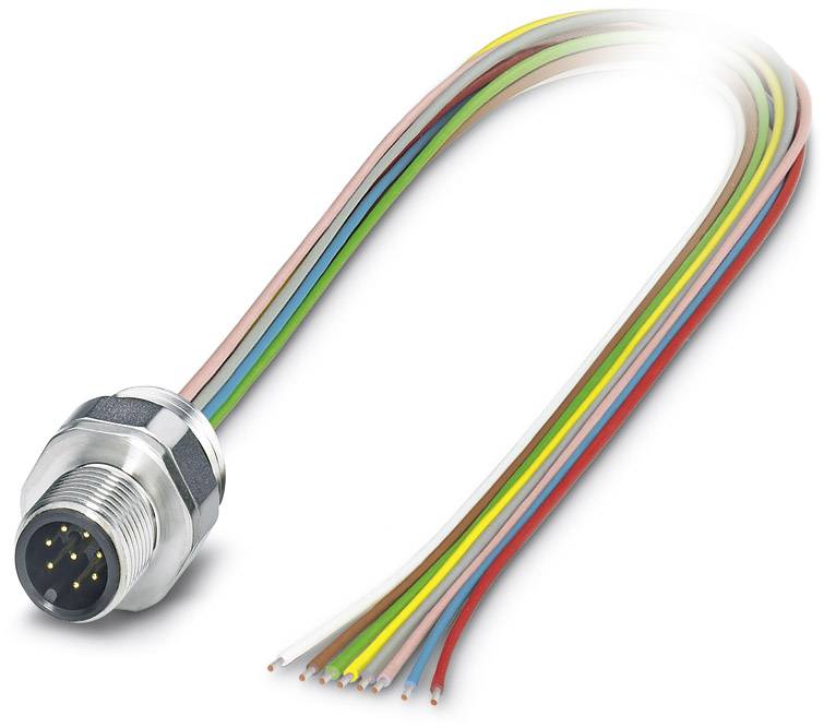 Ein runder, mehrpoliger Stecker mit bunter, abisolierter Kabellänge. Geeignet für den Anschluss von elektronischen Geräten.