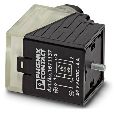 Schwarzes 24V AC/DC Relais von Phoenix Contact mit Anschlussdiagramm auf der Oberfläche. Modellnummer: 1671137.