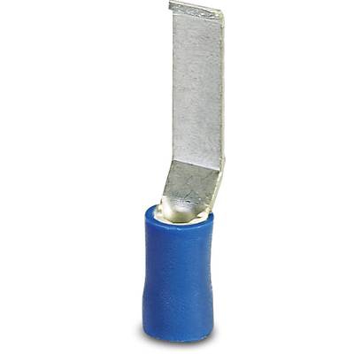 Ein blauer isolierter Flachstecker mit einem Metallanschluss, der zur Verbindung von elektrischen Leitungen dient.
