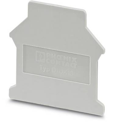Graues Endstück mit Hausform, geprägt mit 'PHOENIX CONTACT Typ D-UK16'.