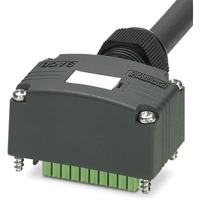 Ein schwarzer Steckverbinder mit mehreren grünen Pins, verbunden mit einem Kabel. Aufschrift 'SACB' auf der Oberseite.