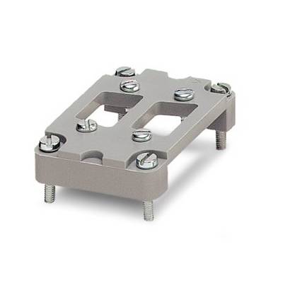 Metallische Montageplatte mit verschraubten Halterungen und integrierten Befestigungslöchern. Eignet sich für mechanische Konstruktionen.