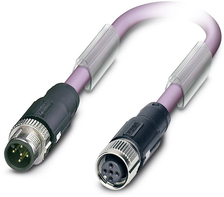 Ein violettes Kabel mit zwei runden Steckverbindern, die mehrere Pins anzeigen, auf weißem Hintergrund dargestellt.