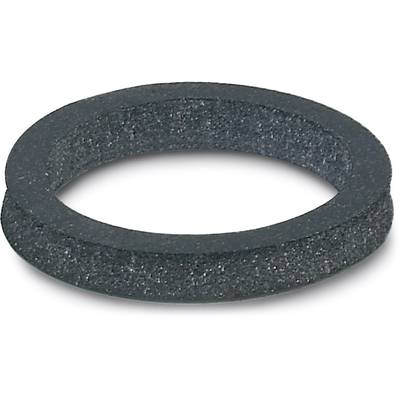 Ein schwarzer Dichtungsring aus Gummi, der auf einer weißen Fläche liegt. Der Ring ist einfach und rund.