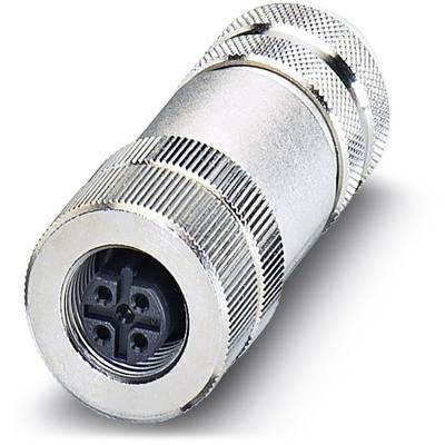 Ein silberner, zylindrischer Stecker mit vierpoligem Anschluss auf weißem Hintergrund. Hauptsächlich für elektrische Verbindungen verwendet.