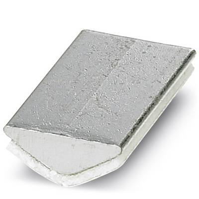 Ein grauer, flacher, keilförmiger Metallkeil, der auf einer hellen Oberfläche liegt.