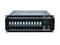 Schwarzes elektronisches Gerät mit mehreren Anschlüssen und einem Bildschirm auf der Vorderseite, vermutlich ein Netzwerkswitch oder Server.