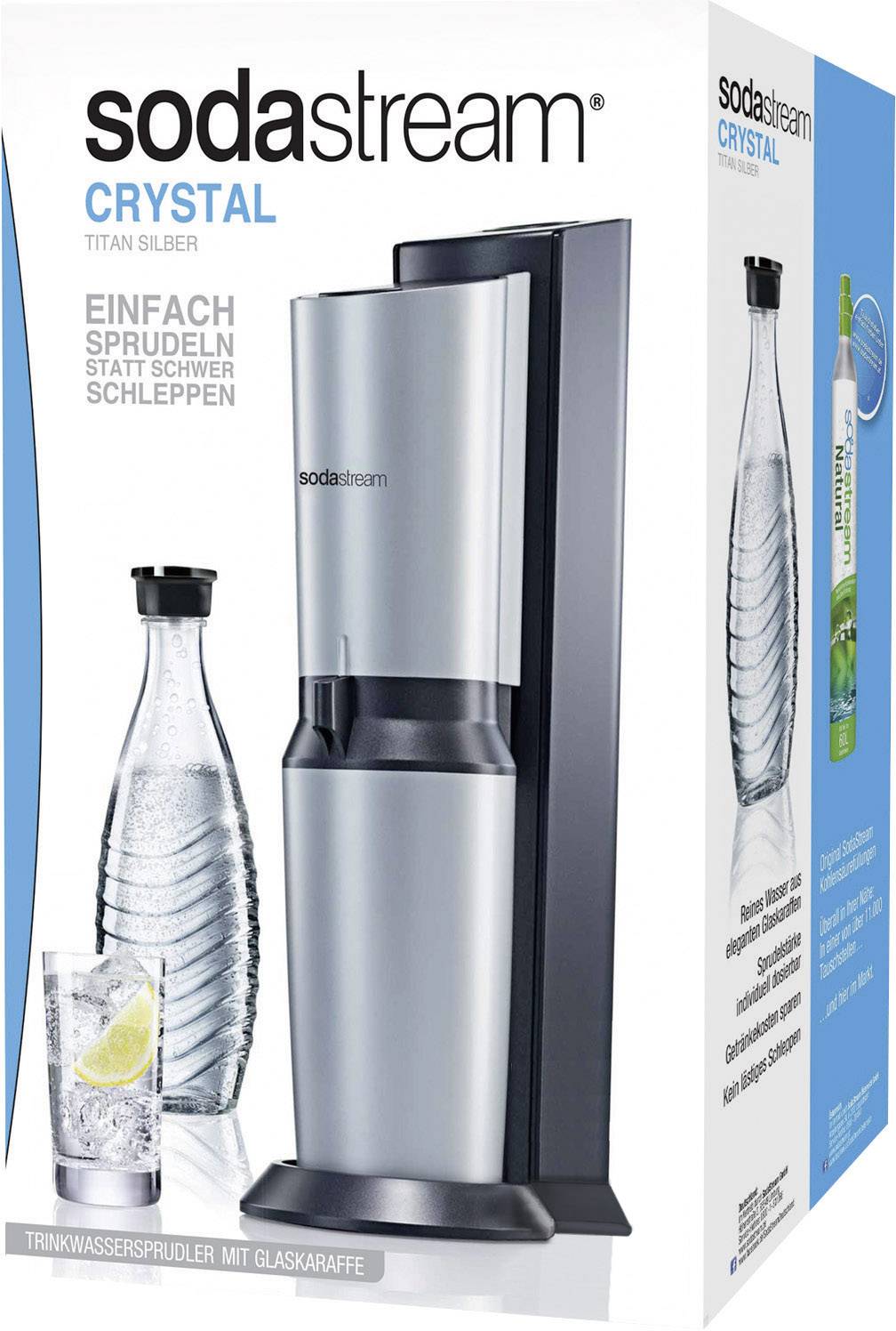 Sodastream Wassersprudler Crystal 2.0 Schwarz, Silber Grundgerät, inkl. 1 Glaskaraffe, und 1 CO2-Zylinder-3