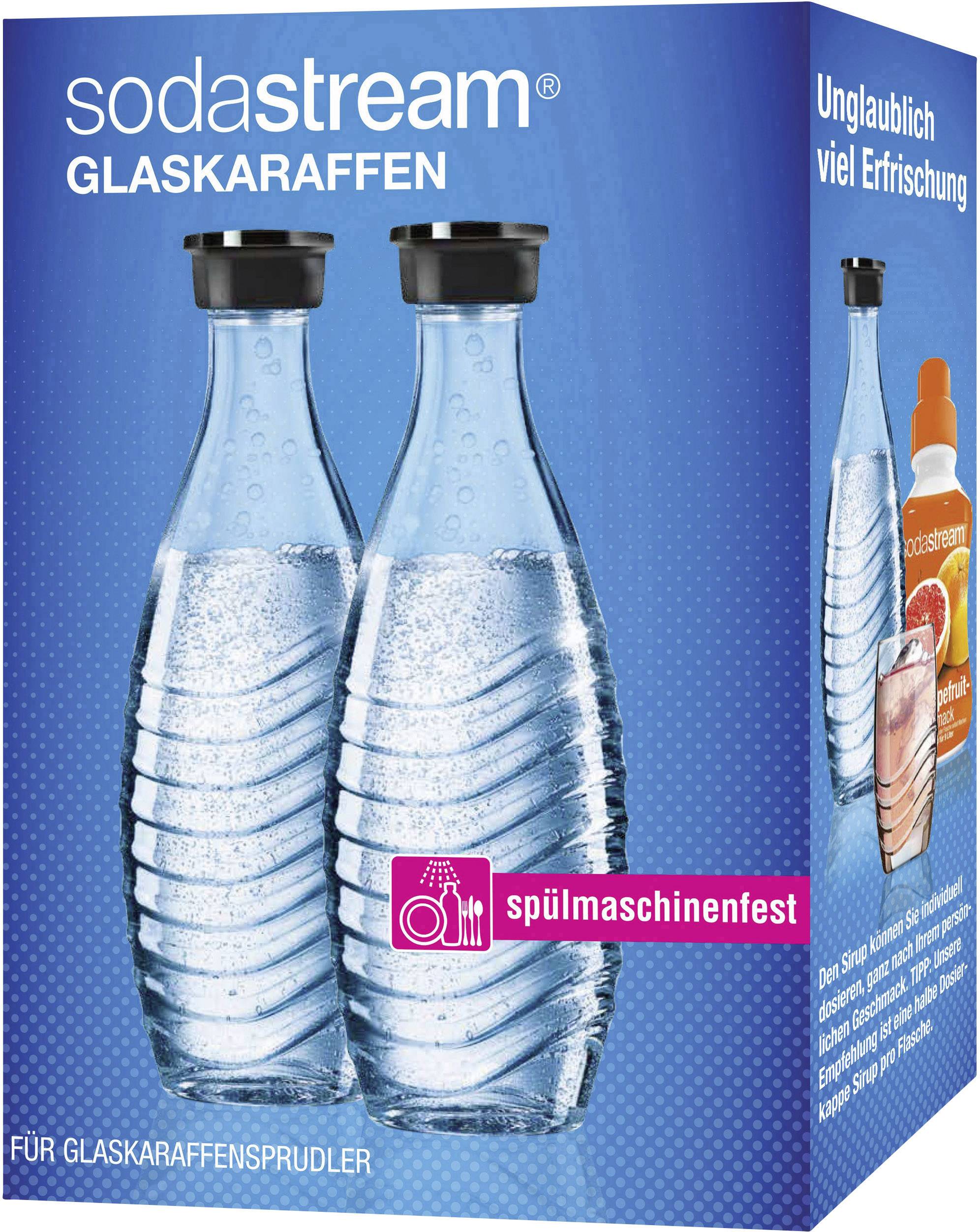 'Packung mit zwei Glaskaraffen für SodaStream-Sprudler. Spülmaschinenfest. Bietet Erfrischung für zu Hause.'