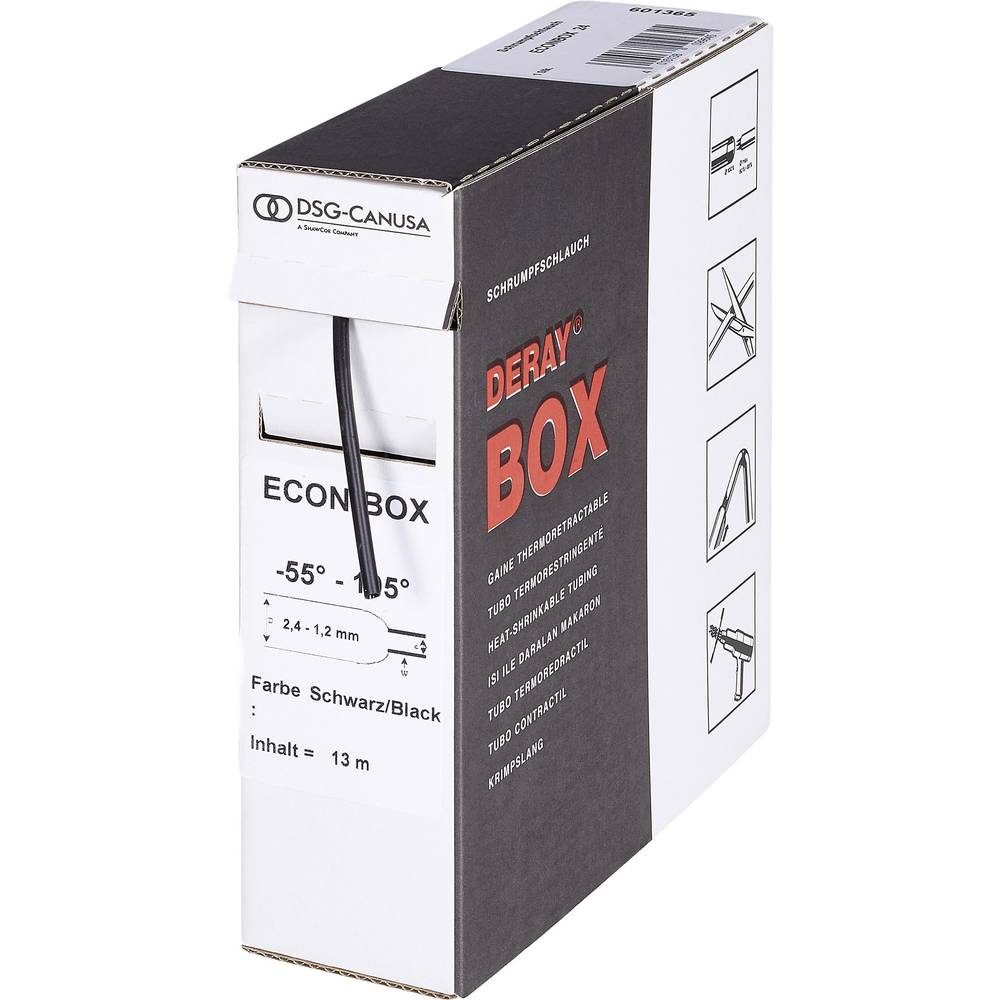 Dispenser DERAY ECONBOX Ø voor-na krimpen: 6.4 mm-3.2 mm Krimpverhouding 2:1 10 m Zwart
