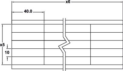 Technische Zeichnung eines rechteckigen Objekts. Es zeigt Maße: x5 = 10, 40.0, x6. Eine mittige Zickzacklinie deutet auf eine Unterbrechung hin.