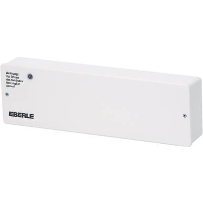 Weiße elektronische Steuereinheit der Marke EBERLE mit Warnhinweis 'Achtung! Vor Öffnen des Gehäuses Netzstecker ziehen!'.