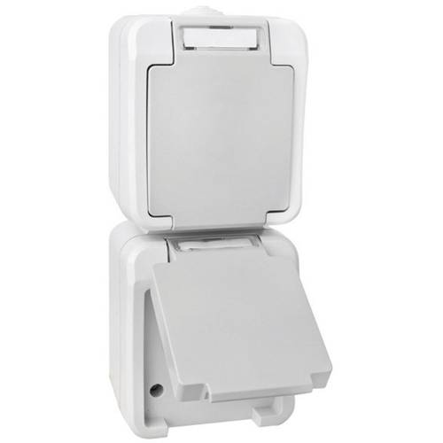 Peranova 102437 Feuchtraum-Schalterprogramm Doppelsteckdose Pera Hellgrau, Dunkelgrau 1 St.