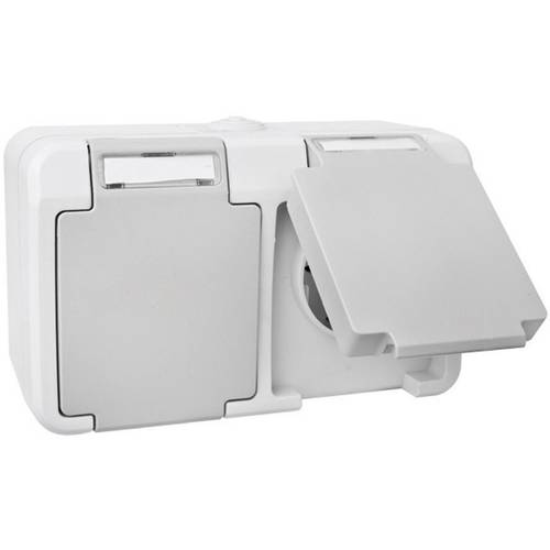 Peranova 102439 Feuchtraum-Schalterprogramm Doppelsteckdose Pera Hellgrau, Dunkelgrau 1 St.