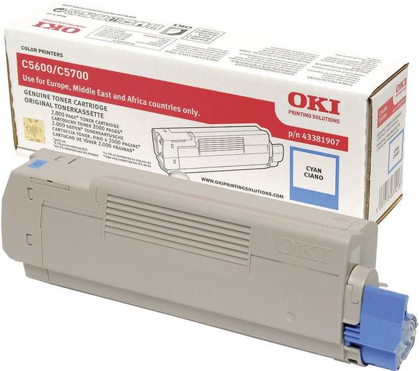 OKI Toner C5600 C5700 Original  Cyan 2000 Seiten 43381907