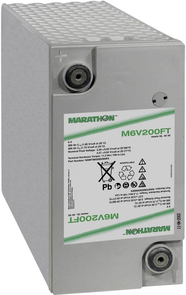 GNB Marathon EXIM6V200FTV0 NAMF060200VM0FB Bleiakku 6 V 200 Ah Blei-Vlies (AGM) (B x H x T) 132 x 250 x 361 mm M6-Schraubanschluss Wartungsfrei