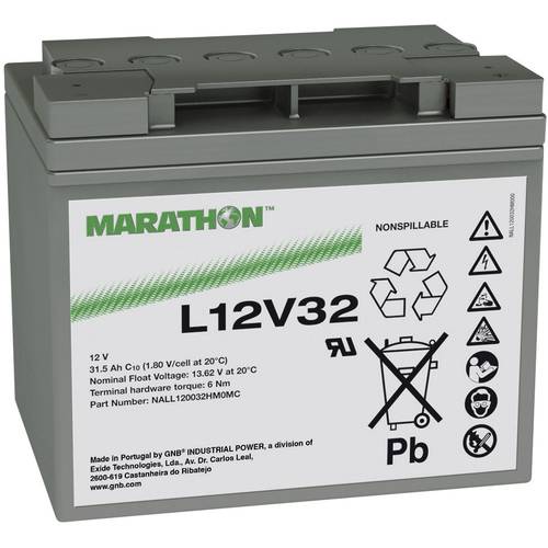 GNB Marathon L12V32 NALL120032HM0MC Bleiakku 12 V 31.5 Ah Blei-Vlies (AGM) (B x H x T) 198 x 175 x 168 mm M6-Schraubansc...