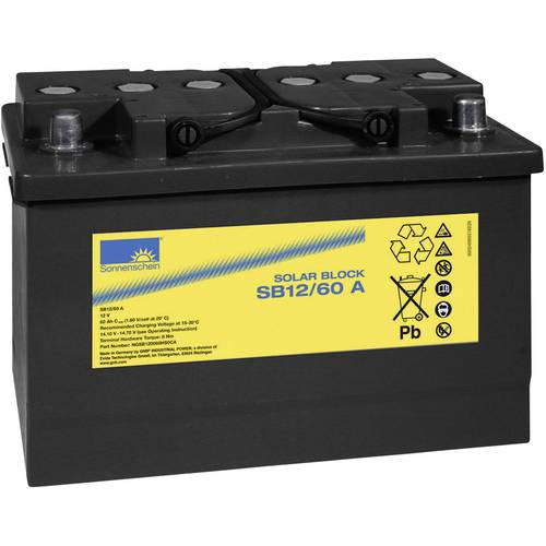 GNB Sonnenschein Solar-Block SB12/60 A NGSB120060HS0CA Solarakku 12 V 60 Ah Blei-Gel (B x H x T) 278 x 190 x 175 mm Konu...