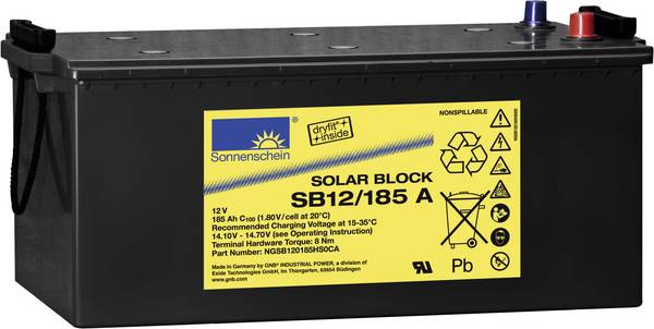 GNB Sonnenschein Solar-Block SB12/185 A NGSB120185HS0CA Solarakku 12 V 185 Ah Blei-Gel (B x H x T) 51.8 x 23.8 x 27.4 cm Konuspol