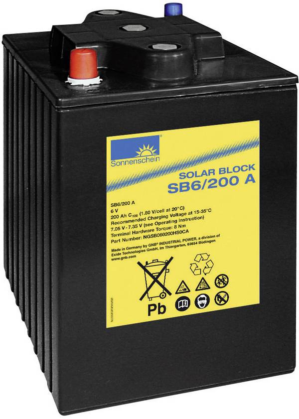 GNB Sonnenschein Solar-Block SB6/200 A NGSB060200HS0CA Solarakku 6 V 200 Ah Blei-Gel (B x H x T) 24.6 x 27.5 x 19.2 cm Konuspol