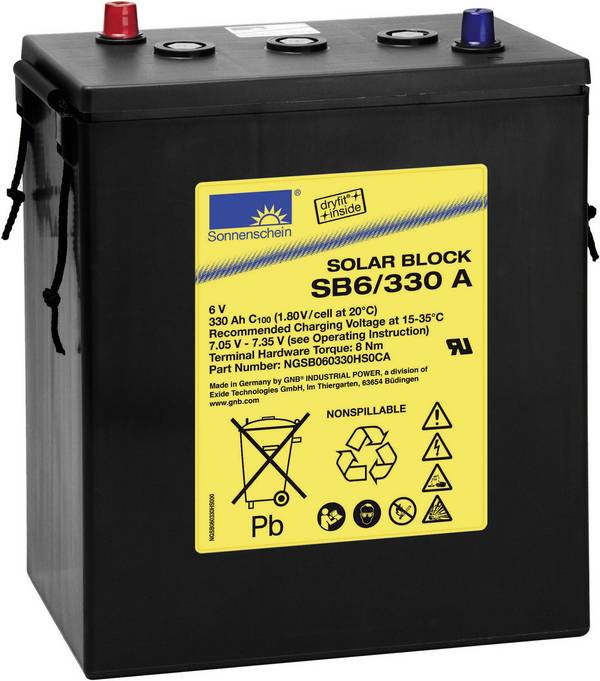 GNB Sonnenschein Solar-Block SB6/330 A NGSB060330HS0CA Solarakku 6 V 330 Ah Blei-Gel (B x H x T) 31.2 x 35.9 x 18.2 cm Konuspol