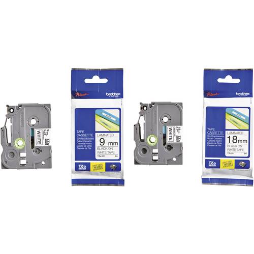 Brother TZe-221 + TZe-241 Schriftband 2er Set Bandfarbe: Weiß Schriftfarbe: Schwarz 9 mm, 18 mm 8 m