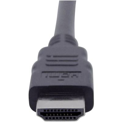 Ein schwarzes HDMI-Kabel mit einem Stecker, der zum Anschließen von Audio- und Videogeräten dient.