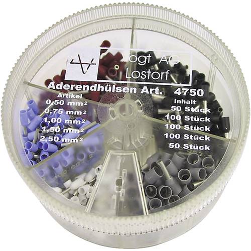 Vogt Verbindungstechnik 4750 Aderendhülsen-Sortiment 0.5 mm², 0.75 mm², 1 mm², 1.5 mm², 2.5 mm² Teilisoliert Weiß, Hellb...