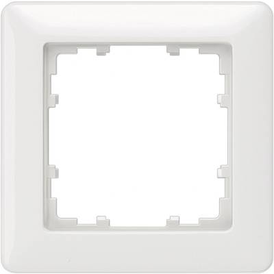 Ein weißer quadratischer Rahmen für eine Lichtschalter- oder Steckdosenabdeckung, ohne Innenkomponente.