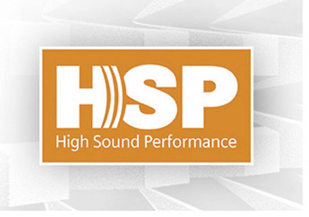 'Oranges Logo der Marke HSP mit Schriftzug: High Sound Performance.'