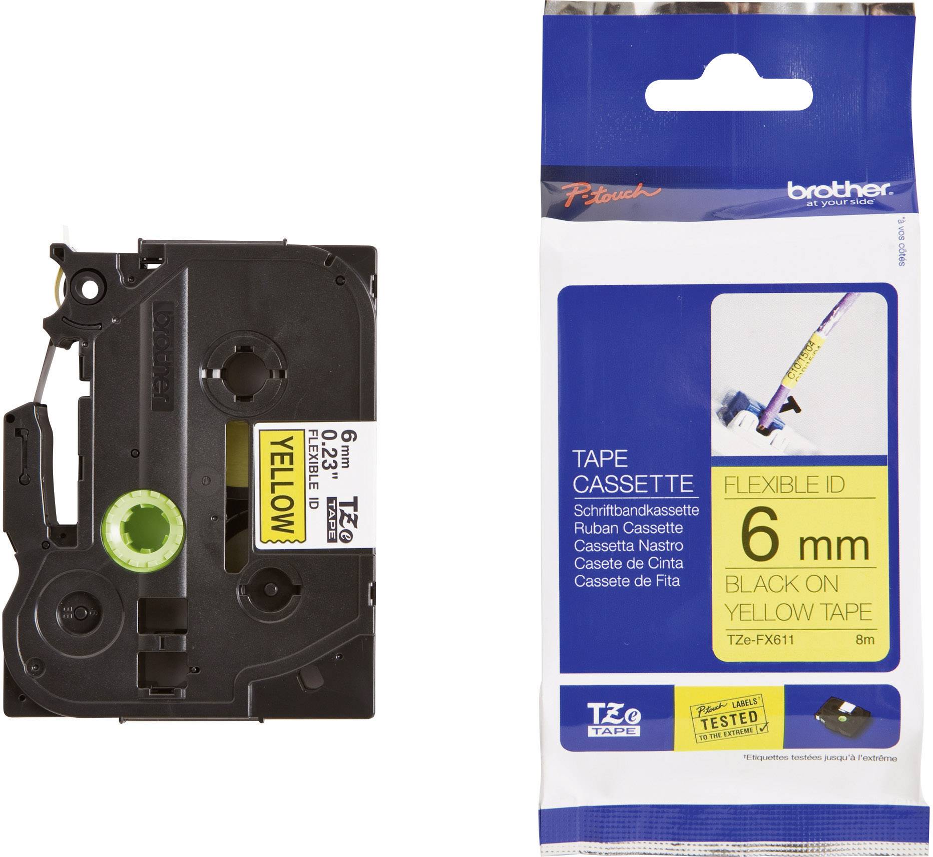 Schriftbandkassette flexibel 6mm schwarz auf gelb für Brother P-Touch TZE-FX611 