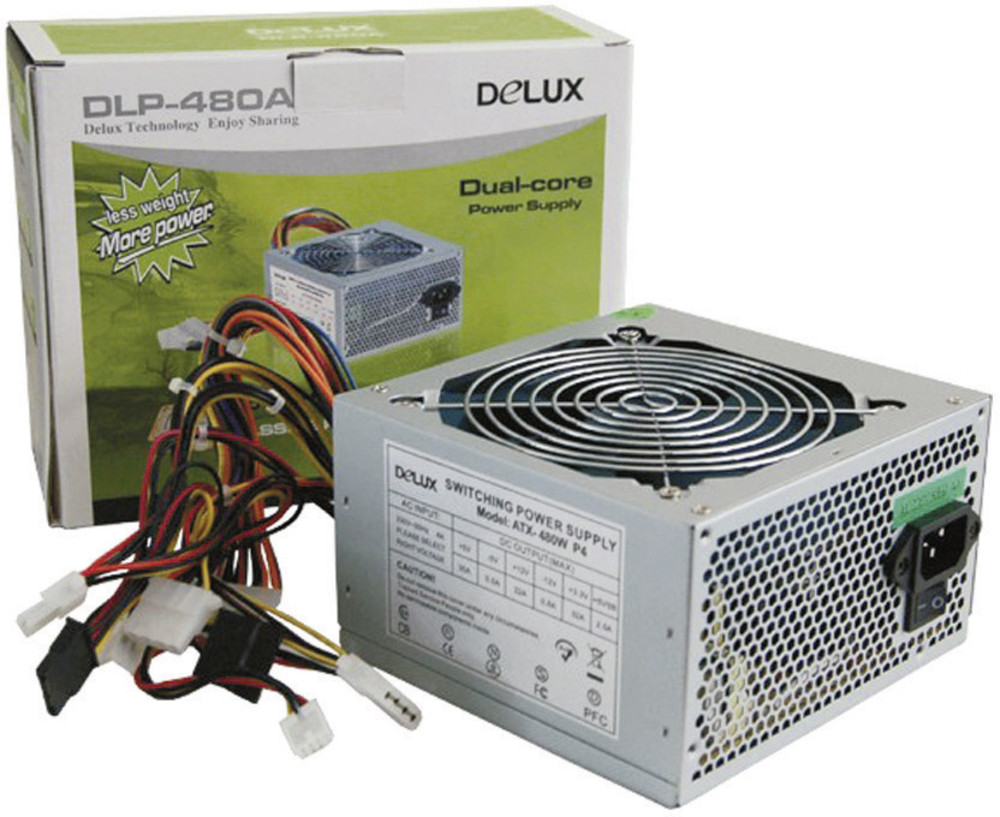 DELUX Power Supply 480W ATX + TC P4 480 W 1x ATX 20/24 Stecker2x S-ATA ...
