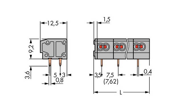 WAGO 235-551/333-000 Federkraftklemmblock 0.34 mm² Polzahl 1 Grau 600 St. Piece