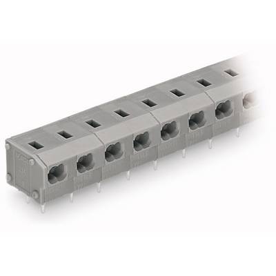 Graues, rechteckiges Steckverbindermodul mit mehreren Buchsen, für elektronische Bauteile geeignet.