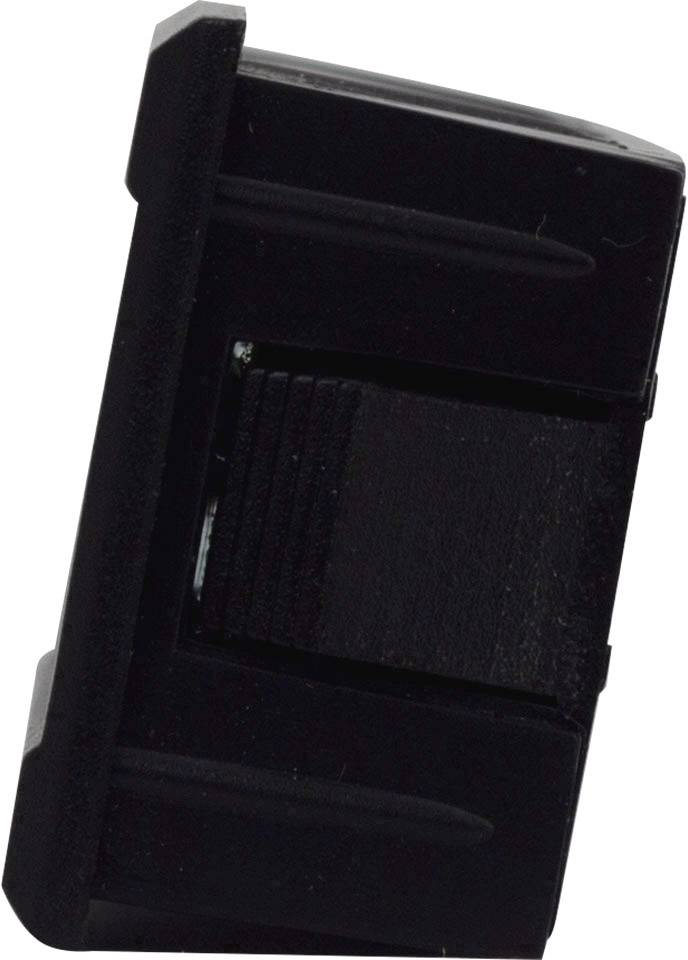 Schwarzer Kunststoffschalter in rechteckiger Form, ohne Aufschrift oder sichtbare Markierungen, möglicherweise für elektronische Geräte.