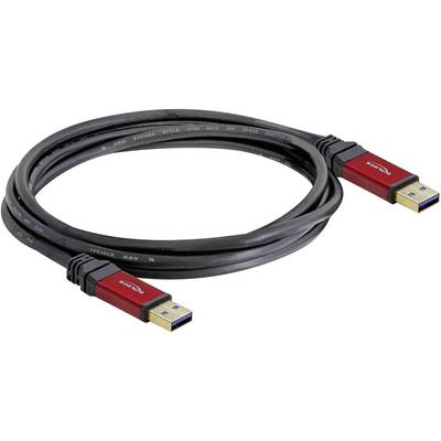 Ein schwarzes USB-Kabel mit roten Anschlüssen, geeignet für Hochgeschwindigkeits-Datenübertragung, auf weißem Hintergrund.