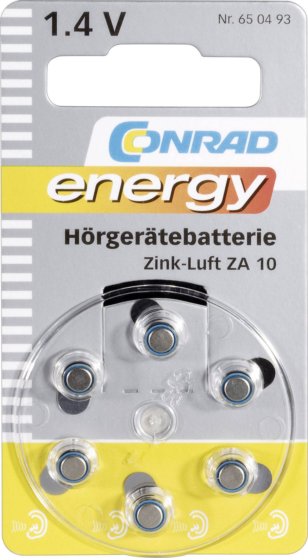 CONRAD Knopfzelle ZA 10 Zink-Luft Conrad energy PR70 Hörgerätebatterie 90 mAh 1.4 V 6 St.