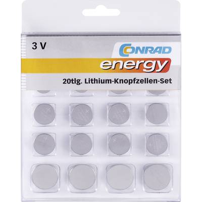 Conrad energy Knopfzellen-Set Je 2x CR1025, CR1620, CR1632, CR2016, CR2430, CR2450, sowie je 4x CR2025, CR 2032